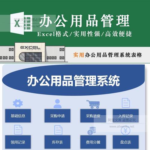 办公用品管理系统 采购申请进度入库领用记录库存费用分摊表格